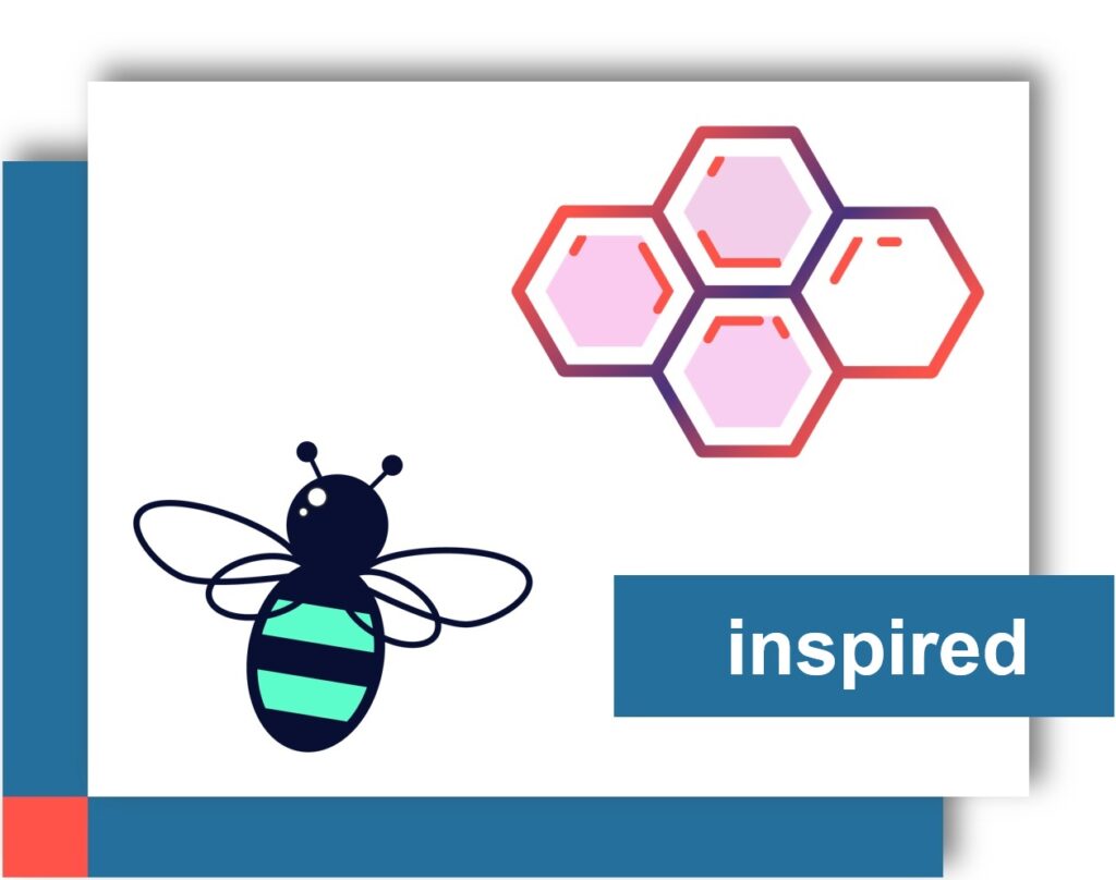 Typical illustration of a bee flying over a honeycomb, which refers to the inspired way of processing complex projects.
