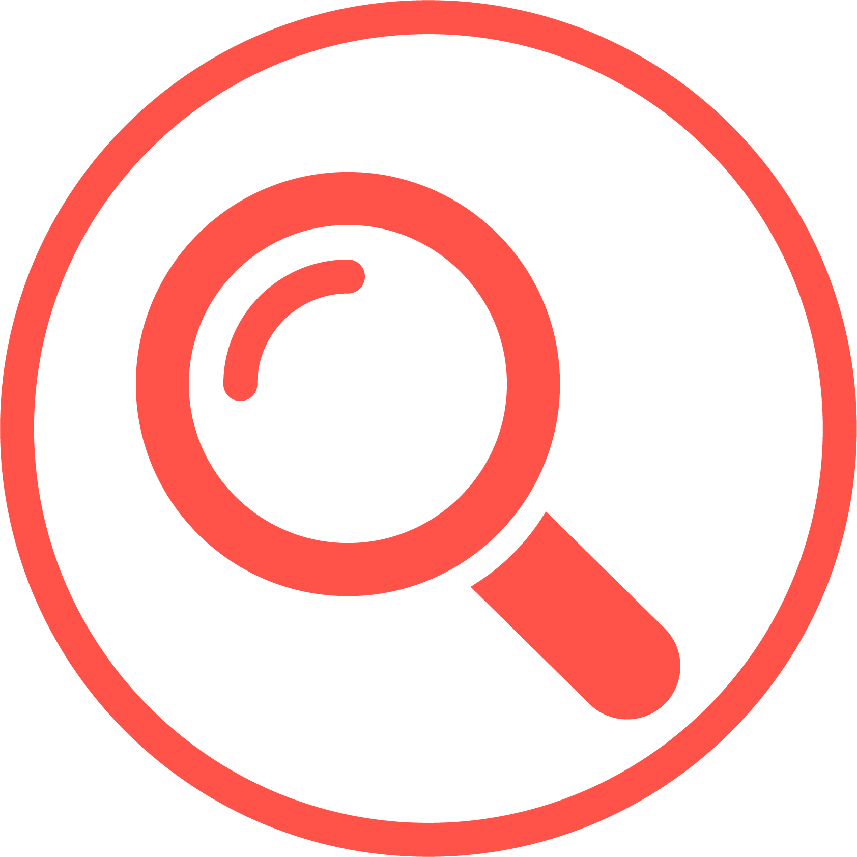 -Pictogramme d'une loupe, qui fait reference aux travaux de recherche et etudes techniques en ingenierie indutrielle. -Pictogram of a magnifying glass, which refers to research work and technical studies in industrial engineering.