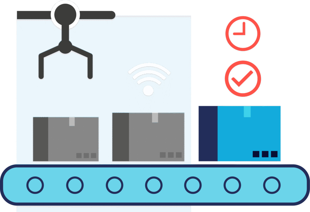 -illustration type d'une ligne de production industrielle de packaging, qui fait reference à l'ingenierie méthodes et production industrielle. -typical illustration of an industrial packaging production line, which refers to process and industrial production engineering.